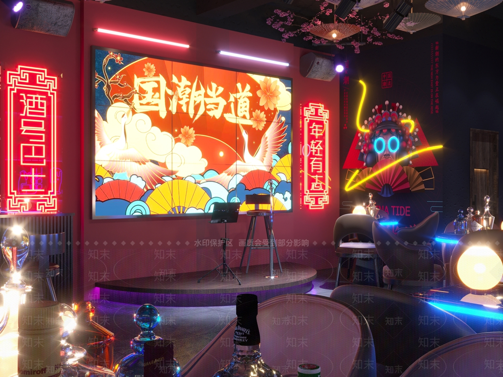 现代国潮酒吧3D模型下载【ID:1105135421】