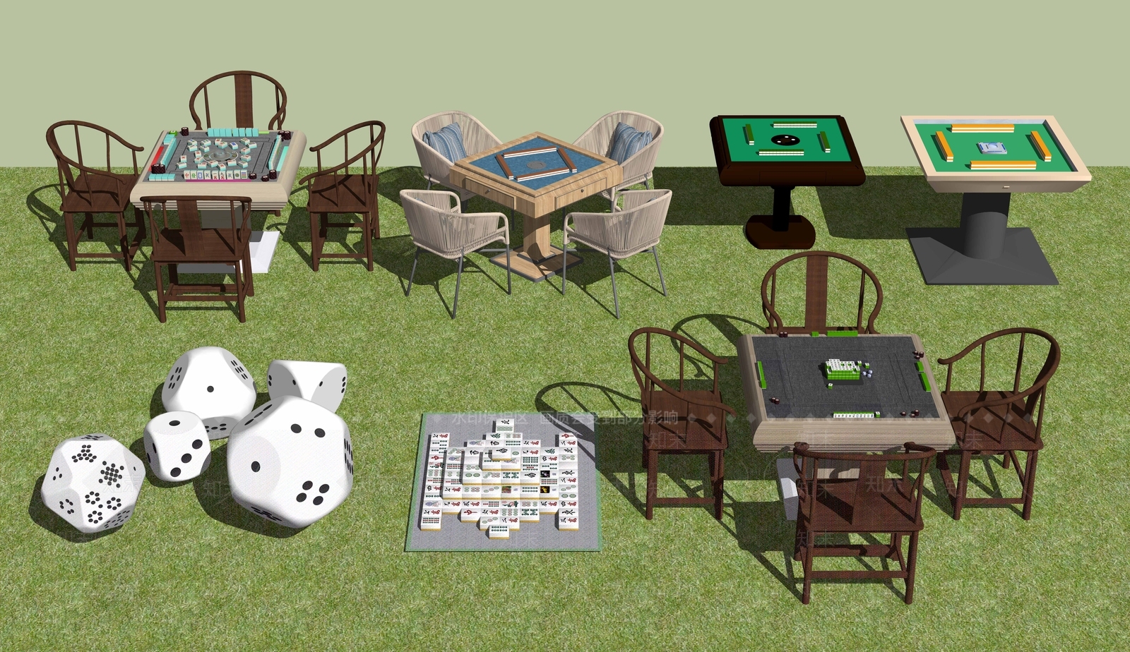 现代棋牌桌SU模型下载【ID:1105136879】