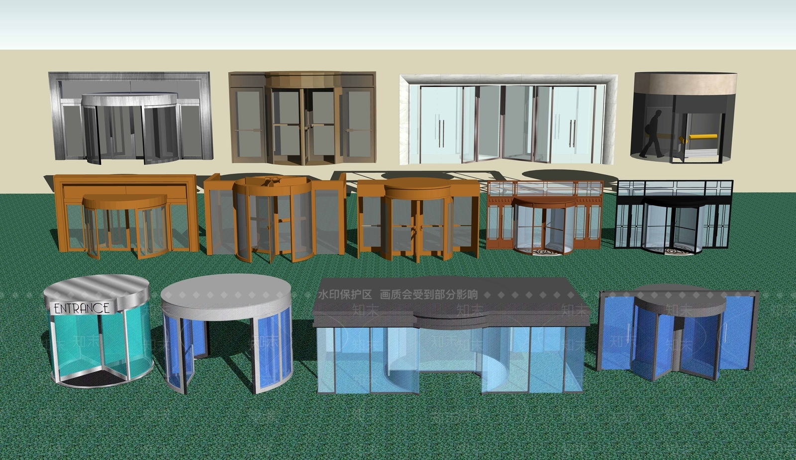 现代玻璃旋转门SU模型下载【ID:1105138756】