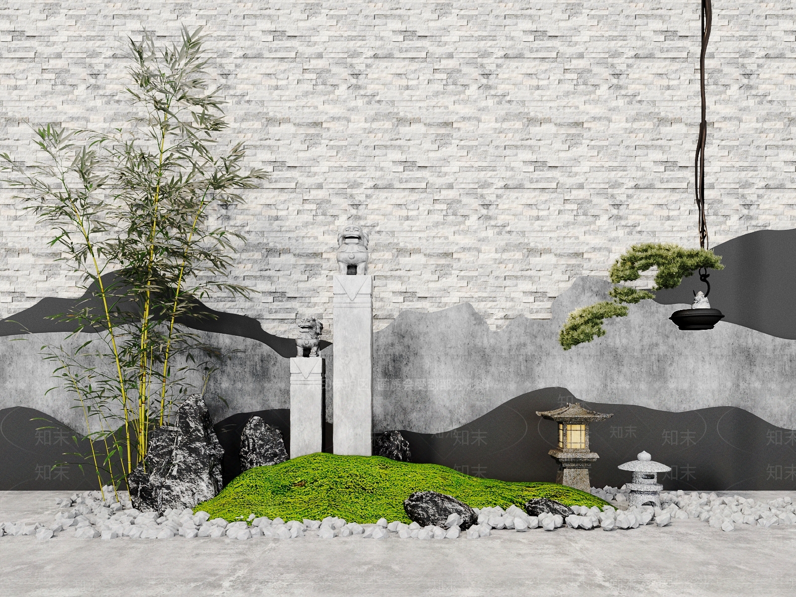 新中式景观小品3D模型下载【ID:1105153536】