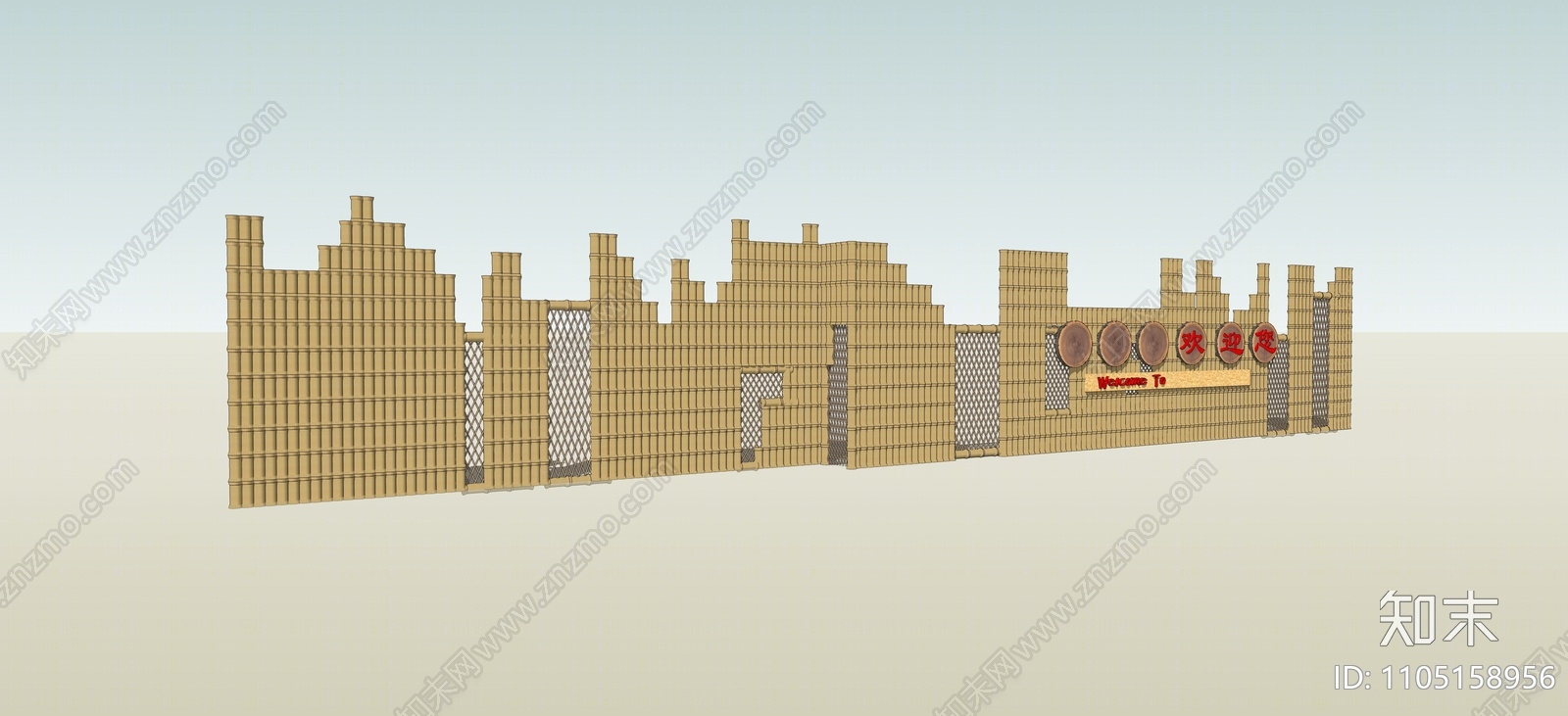 中式竹子围栏SU模型下载【ID:1105158956】