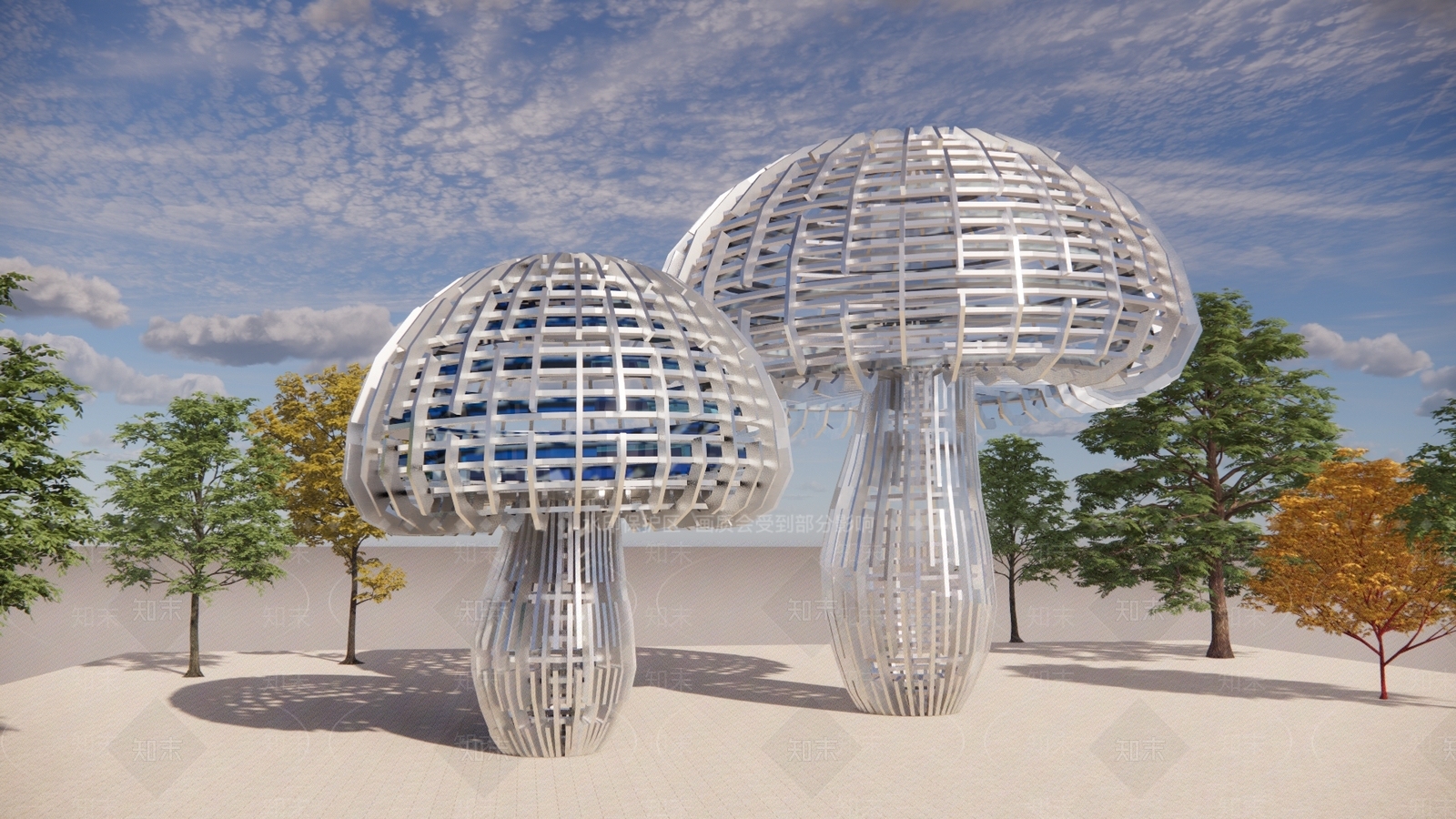 现代雕塑蘑菇小品SU模型下载【ID:1105160016】