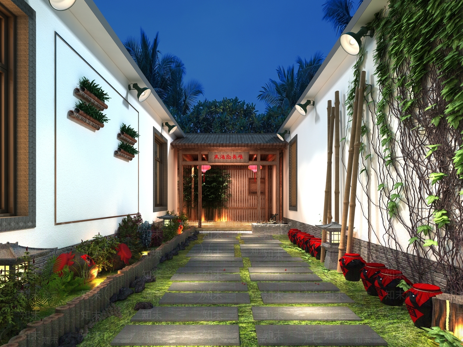 中式餐厅入口景观3D模型下载【ID:1105177354】