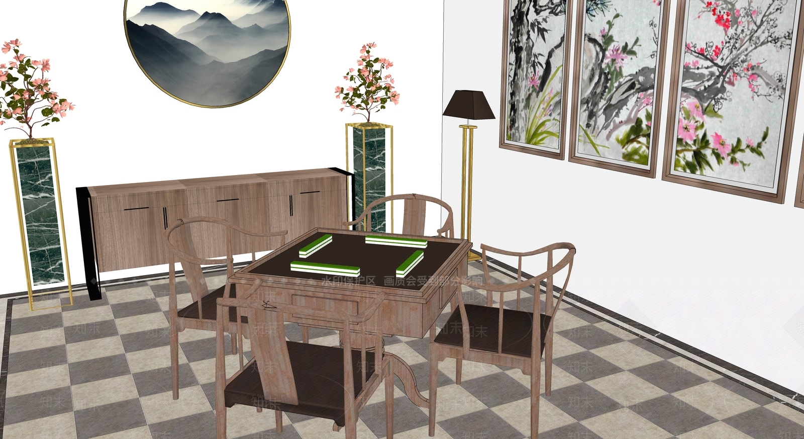新中式棋牌室SU模型下载【ID:1105177805】