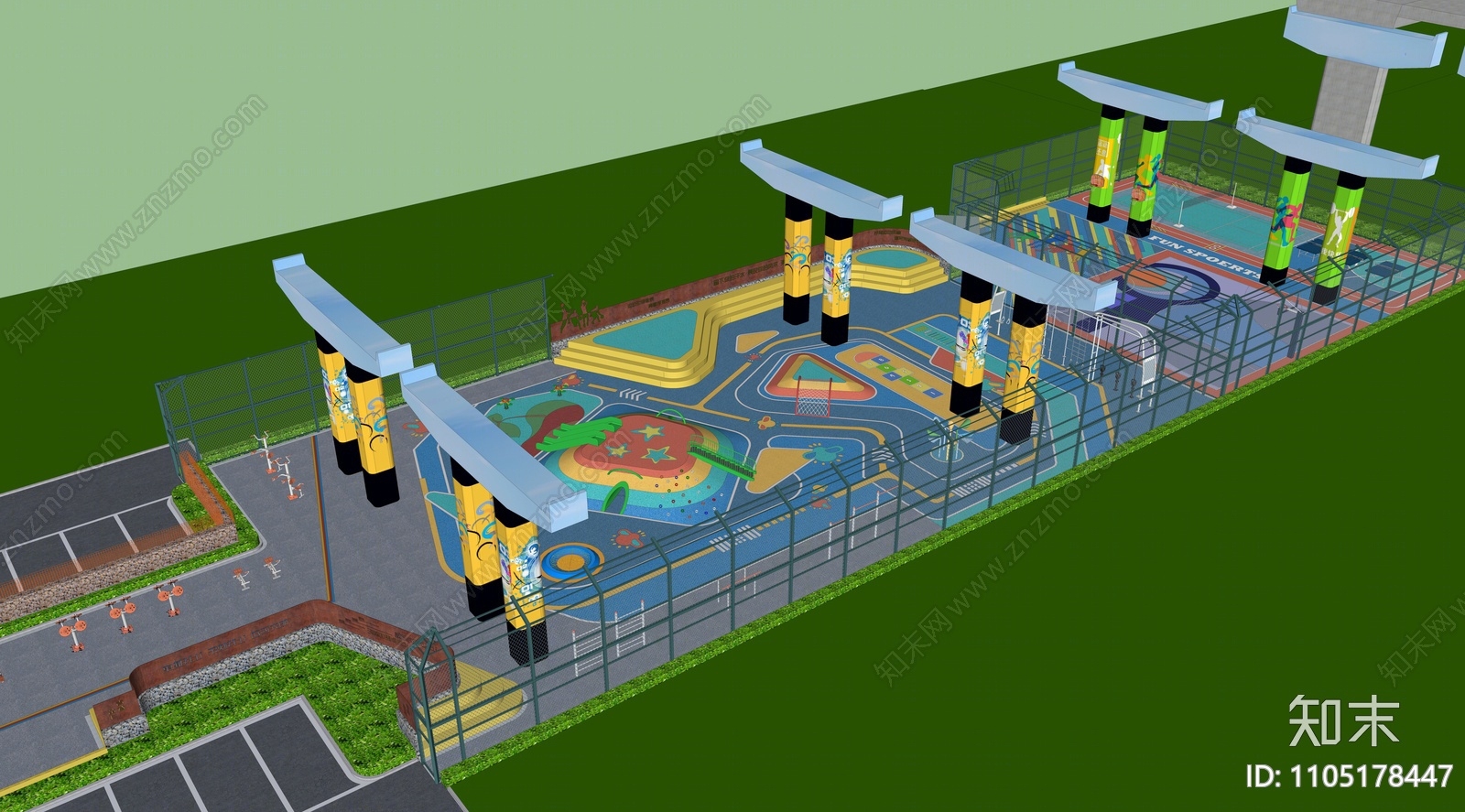 现代高架桥底运动公园SU模型下载【ID:1105178447】