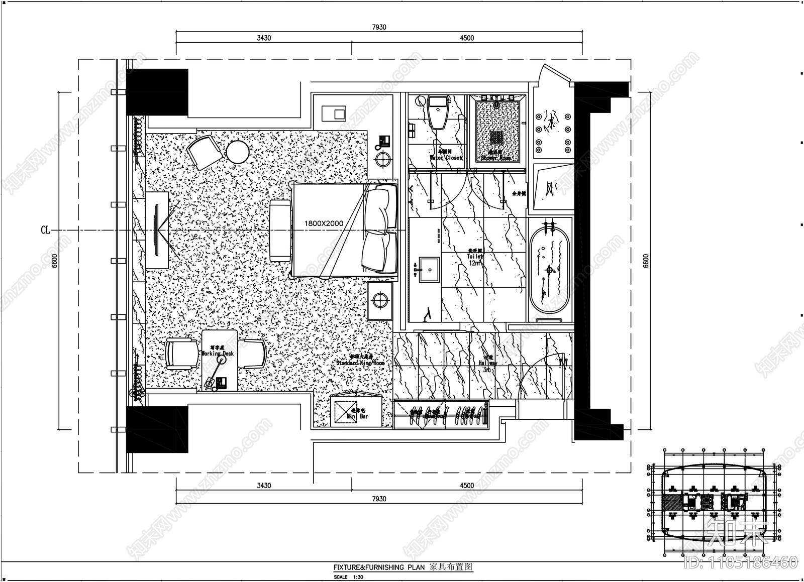 现代酒店客房cad施工图下载【ID:1105186460】