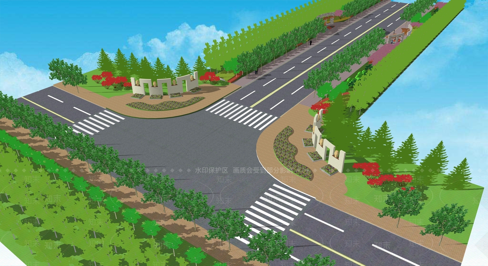 现代市政道路SU模型下载【ID:1105189530】