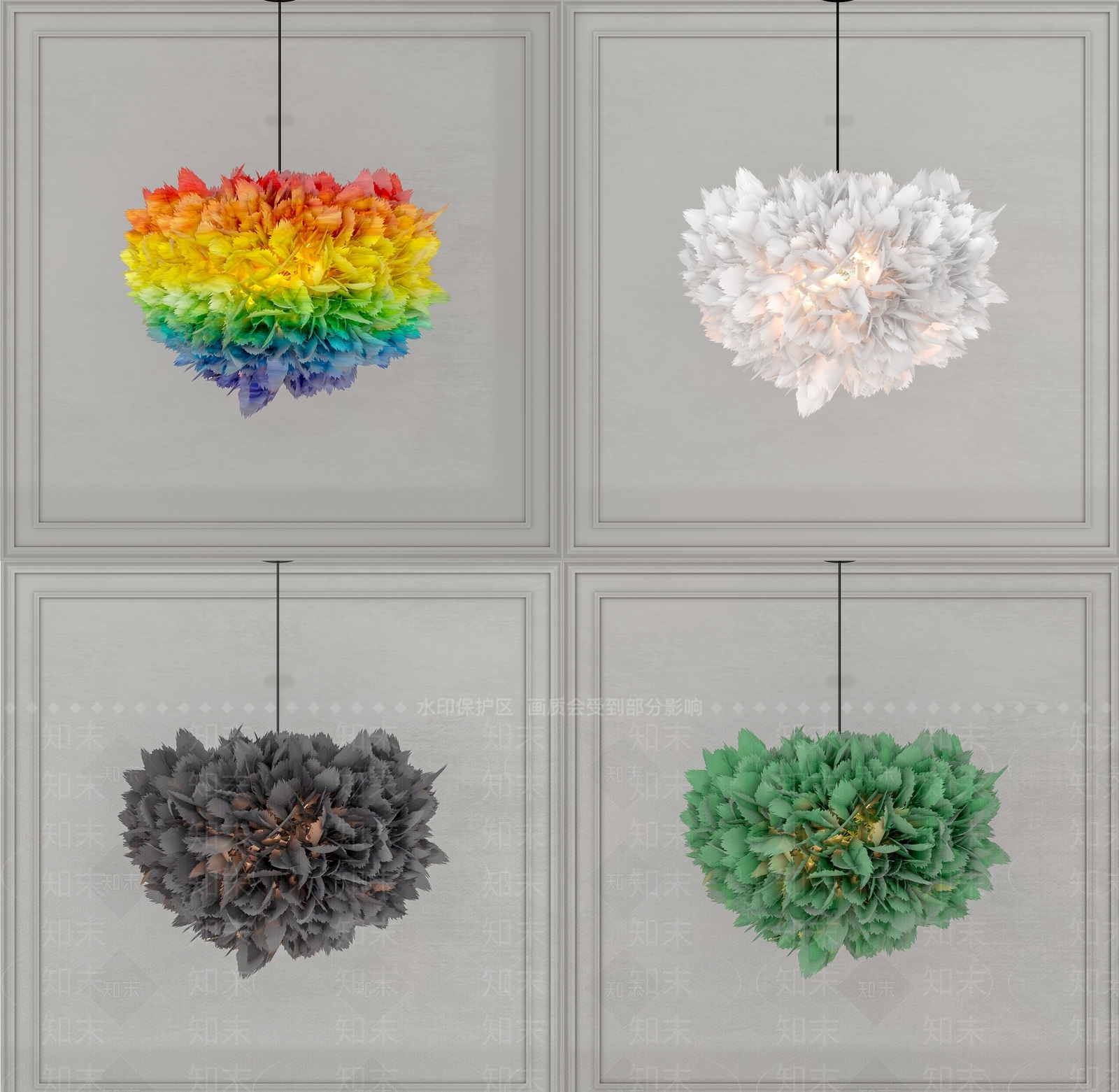 现代彩色羽毛吊灯3D模型下载【ID:1105190130】