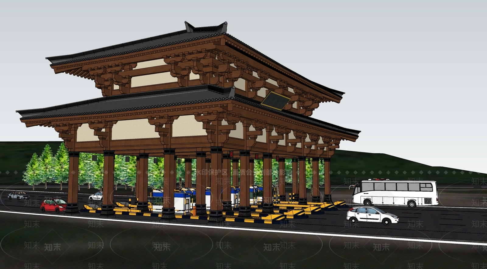 中式收费站SU模型下载【ID:1105192453】