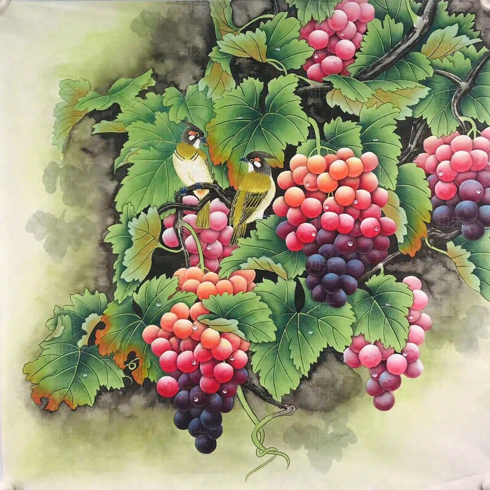 中国画彩墨葡萄贴图下载【ID:1105193700】