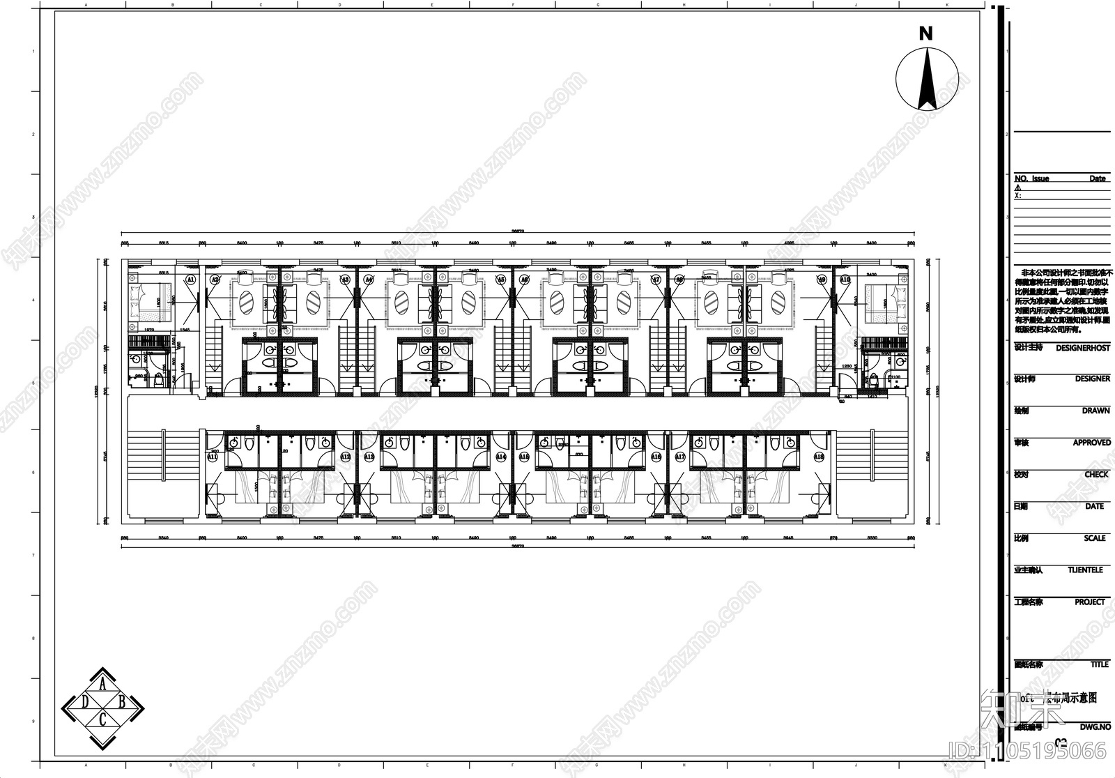 现代职工宿舍cad施工图下载【ID:1105195066】