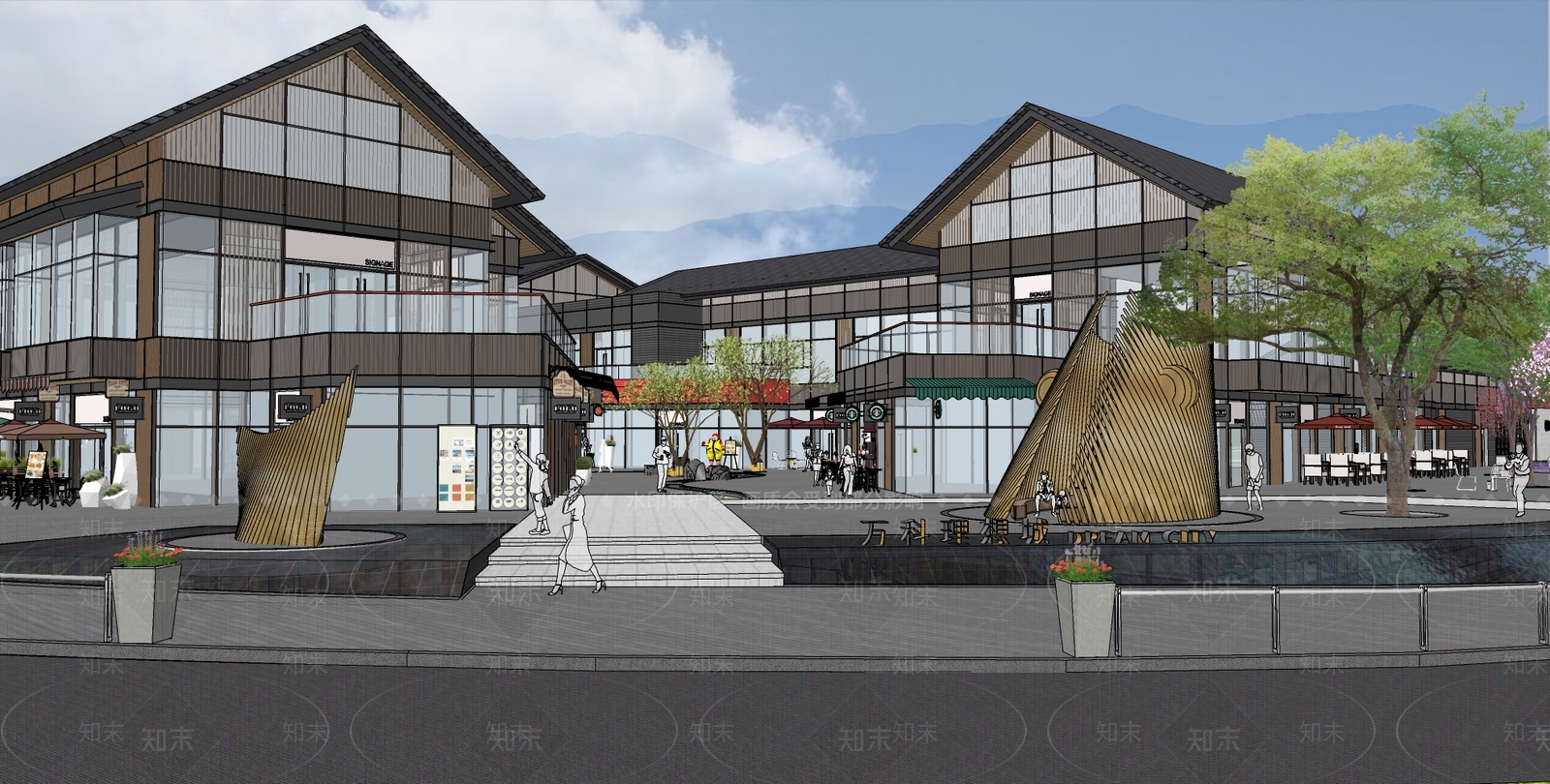 新中式商业街SU模型精品下载_SketchUp模型_知末网