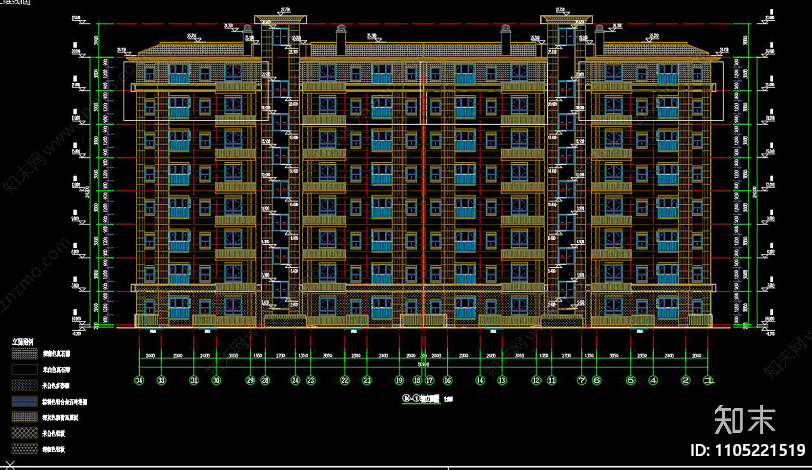 新中式洋房多层住宅CAD施工图下载【ID:1105221519】