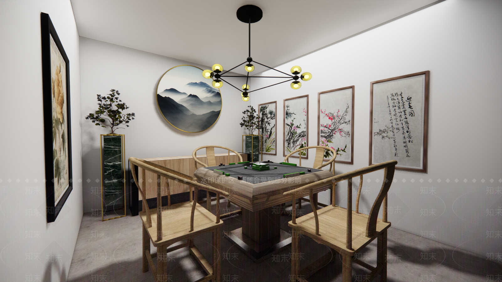 中式棋牌室SU模型下载【ID:1105221820】