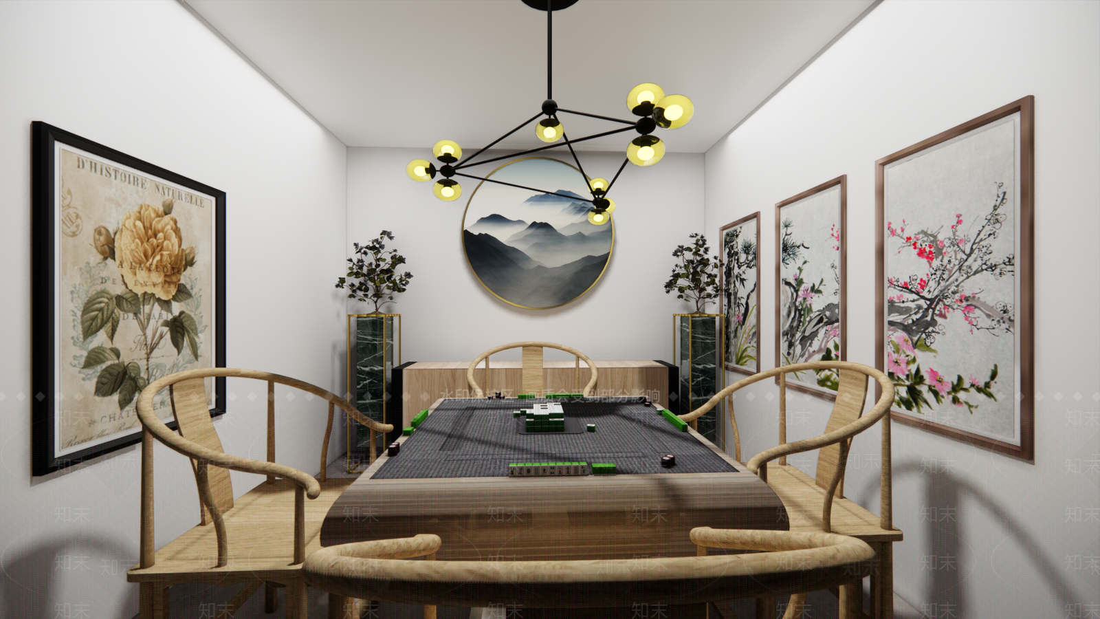 中式棋牌室SU模型下载【ID:1105221820】