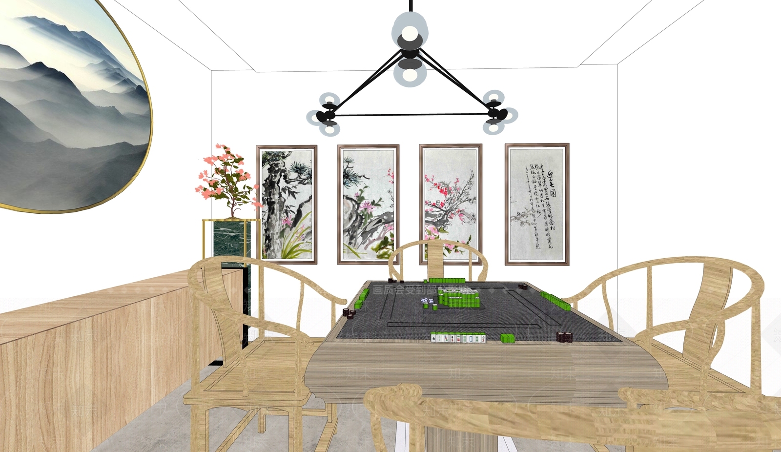 中式棋牌室SU模型下载【ID:1105221820】