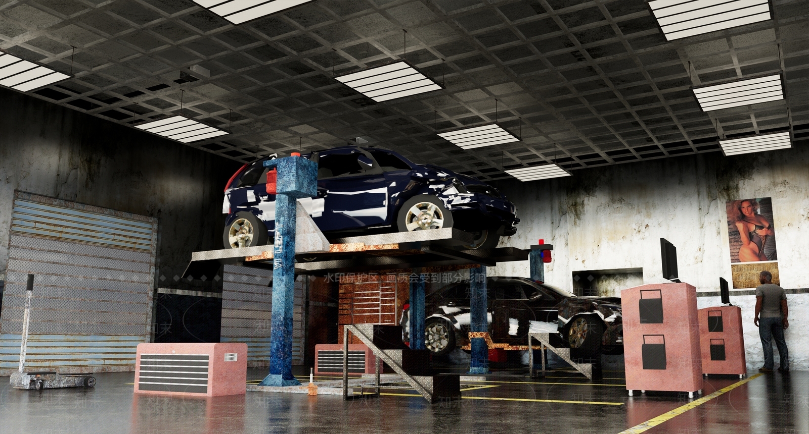 工业风汽车维修间SU模型下载【ID:1105225650】