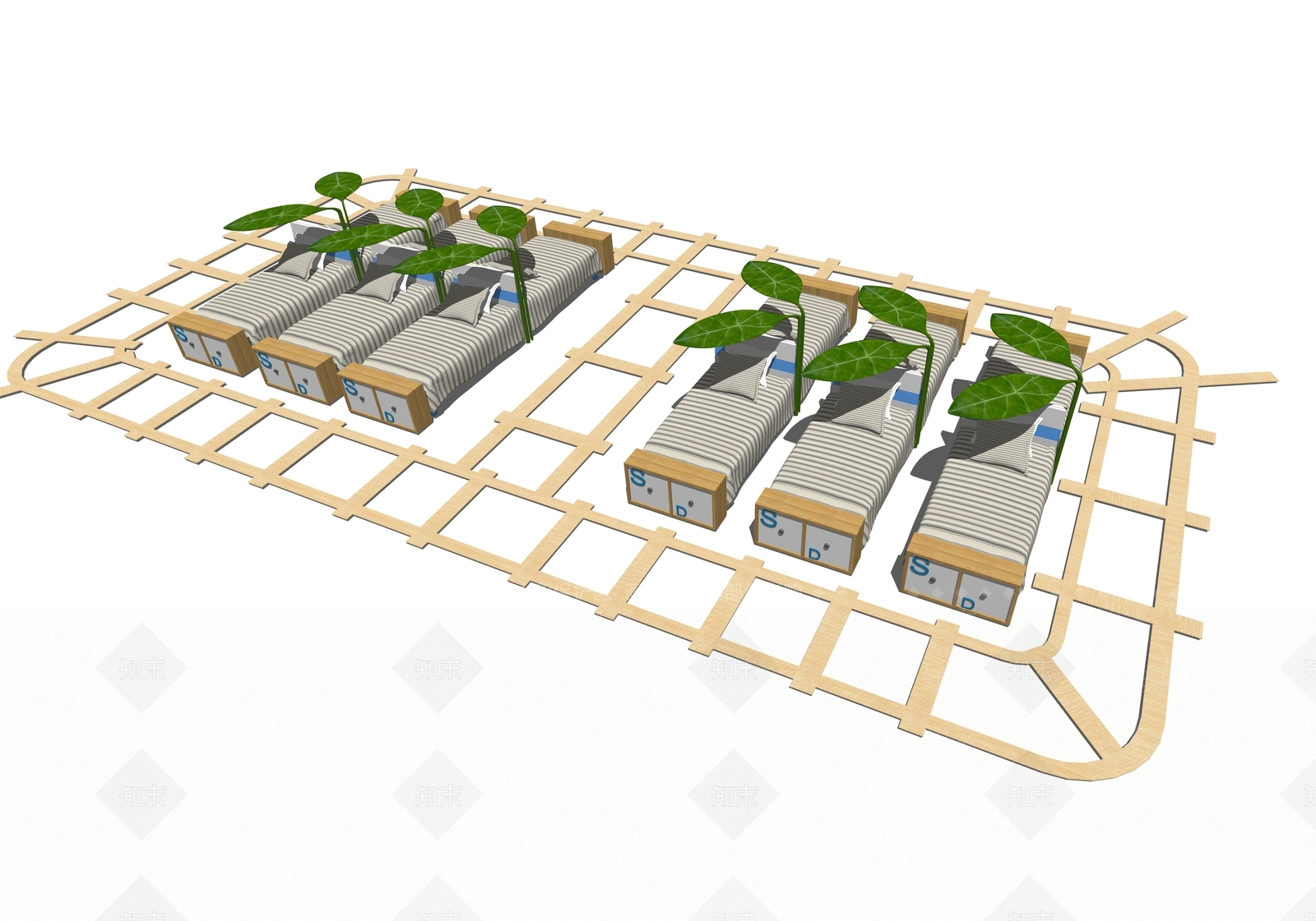 现代幼儿园儿童床SU模型下载【ID:1105243068】