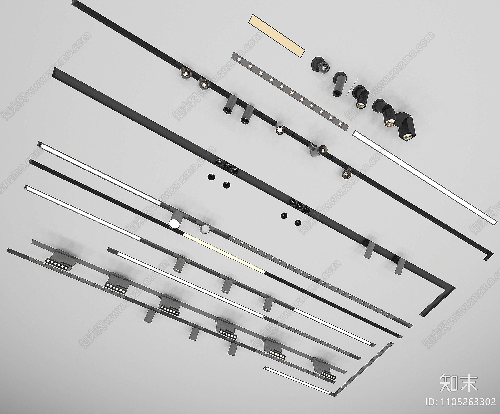 现代筒灯射灯3D模型下载【ID:1105263302】