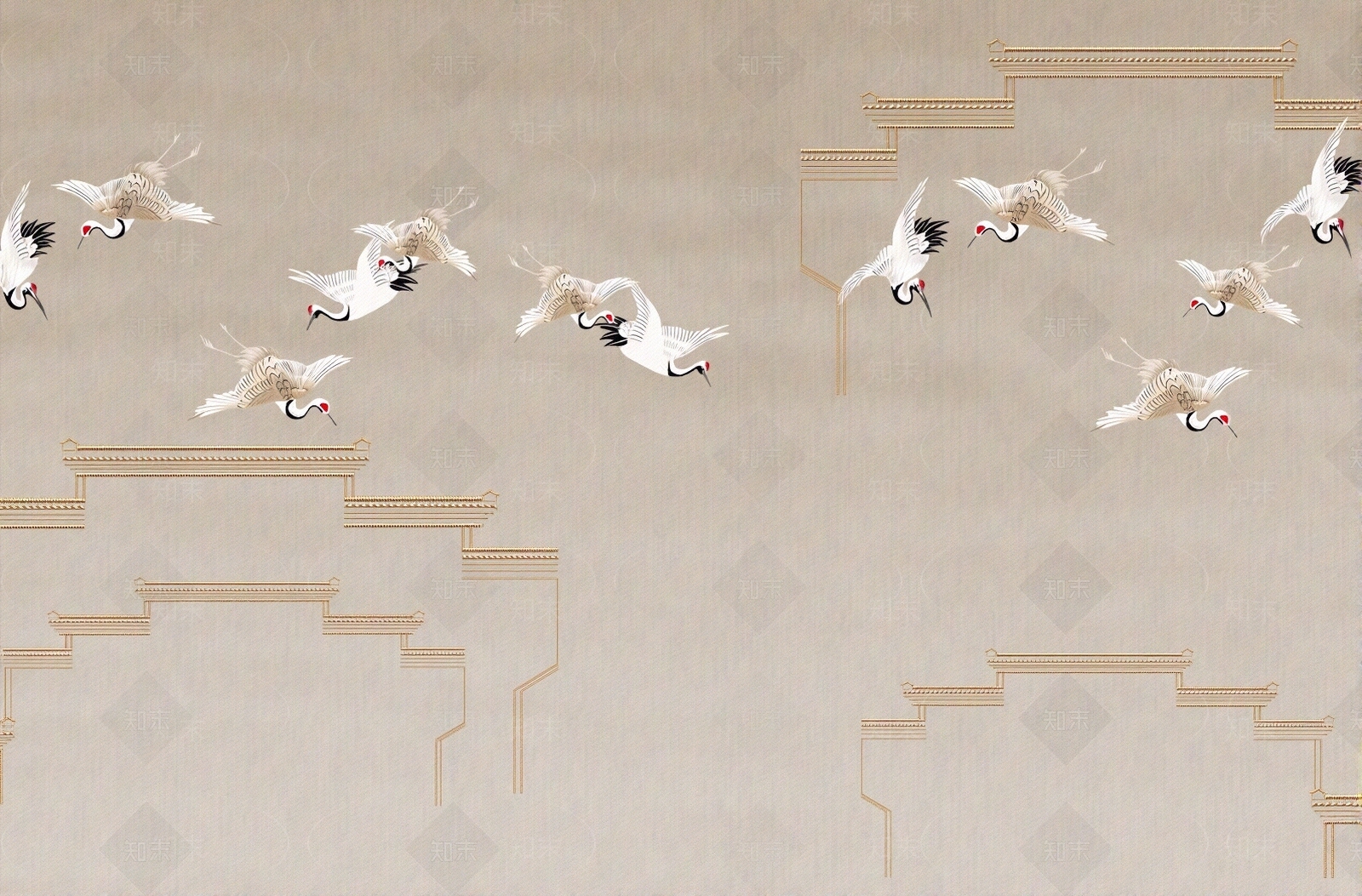 中式徽派建筑仙鹤贴图下载【ID:1195350231】