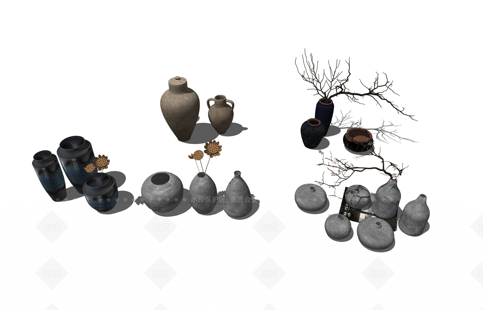 侘寂干枝花瓶SU模型下载【ID:1105287904】