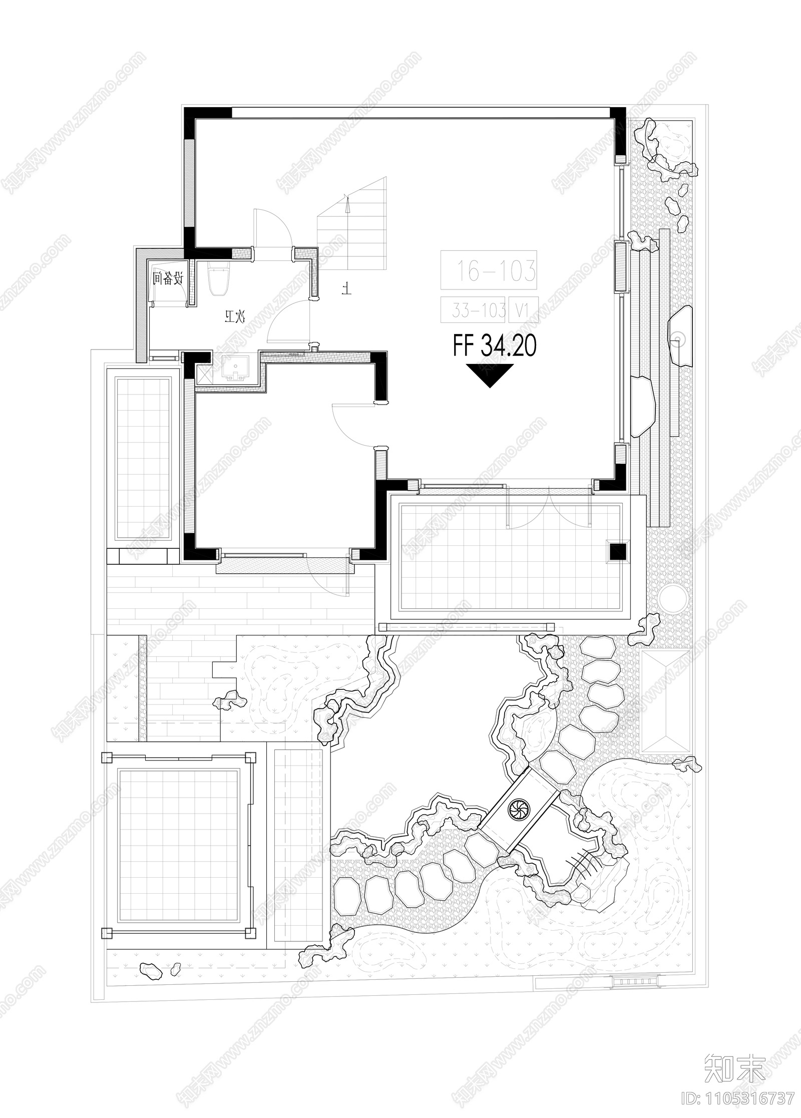 住宅庭院施工图下载【ID:1105316737】