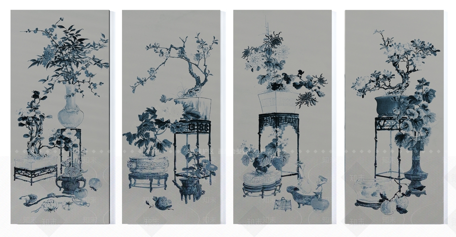 新中式青花瓷花瓶盆景装饰画组合3D模型下载【ID:1105319839】