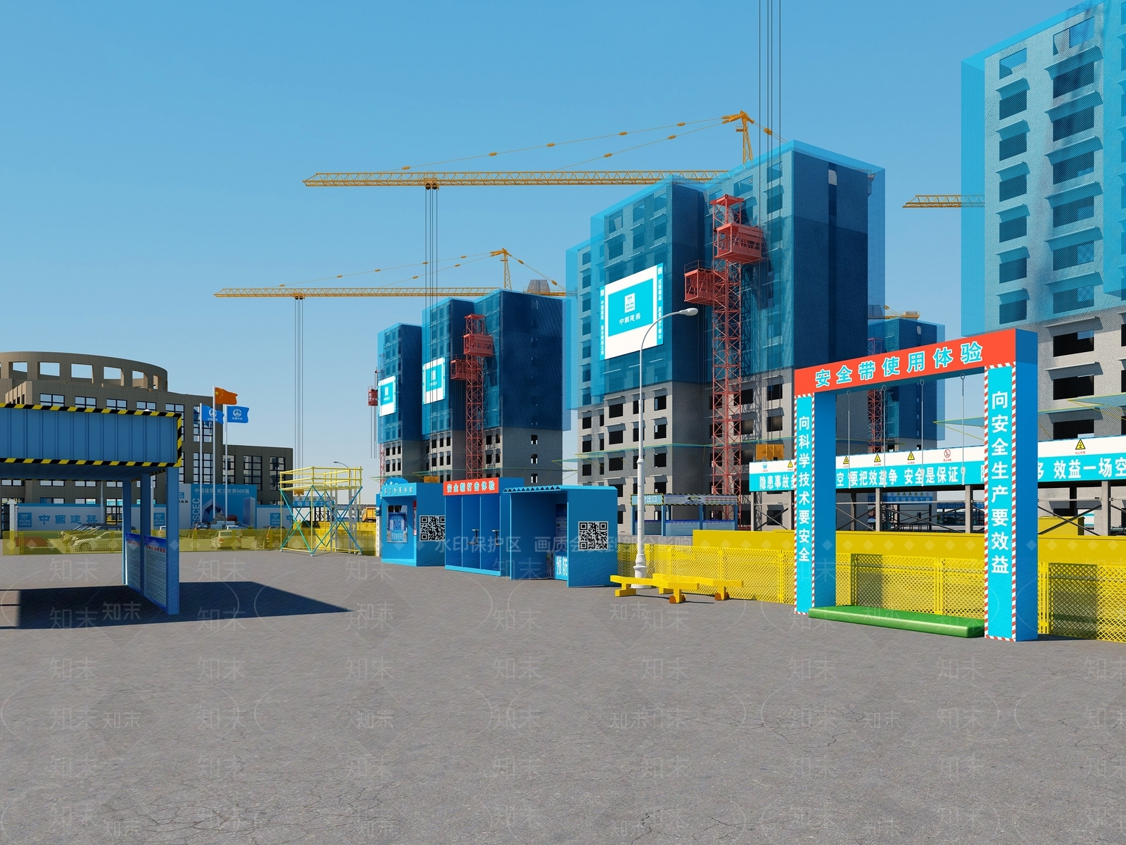 现代工地楼盘建筑外观3D模型下载【ID:1105330119】