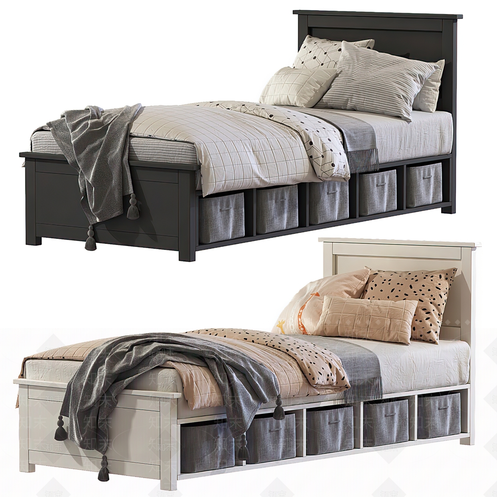 美式单人床3D模型下载【ID:1105377896】