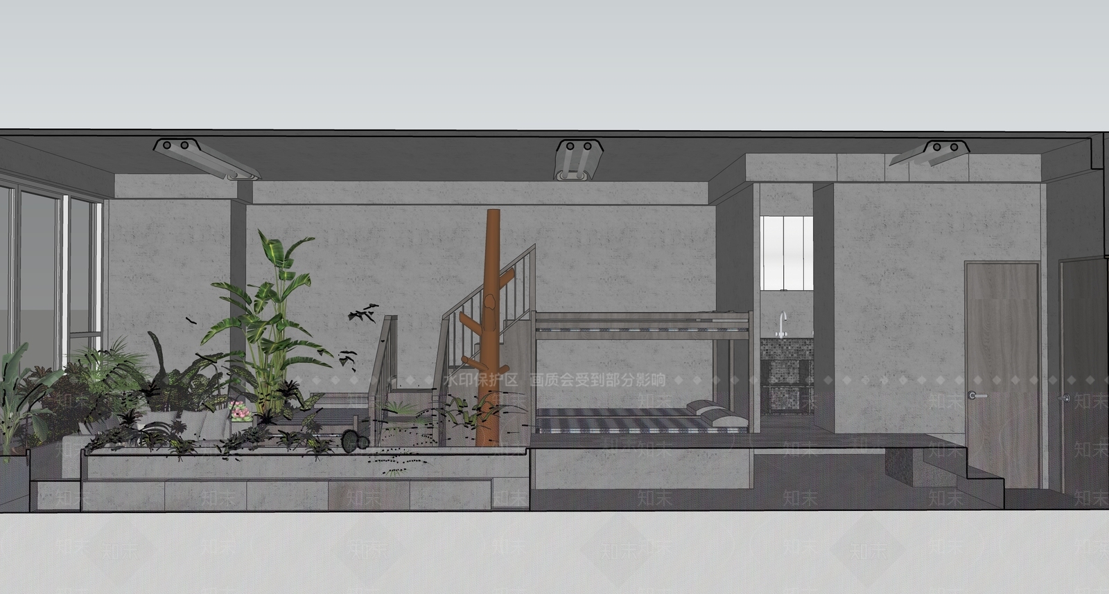 工业风宿舍SU模型下载【ID:1105374527】