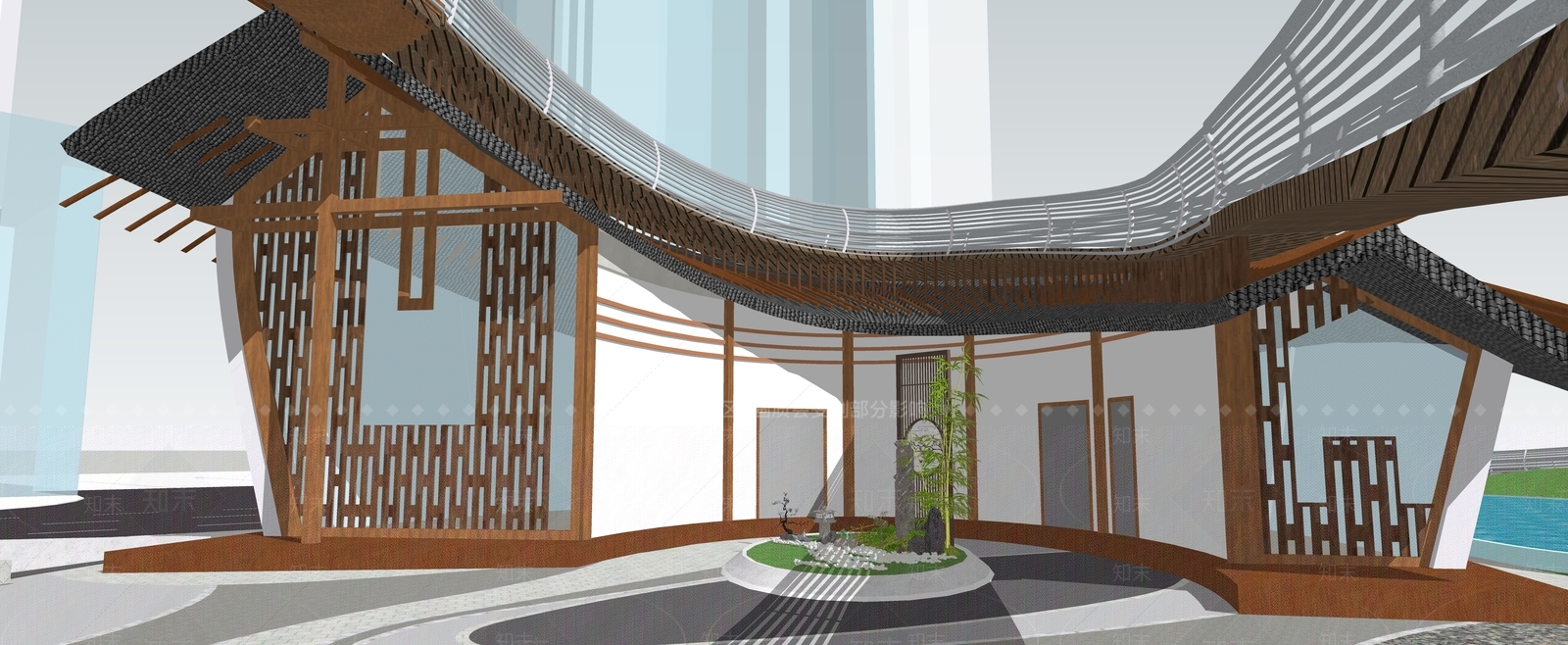 新中式公共厕所SU模型下载【ID:1105388806】