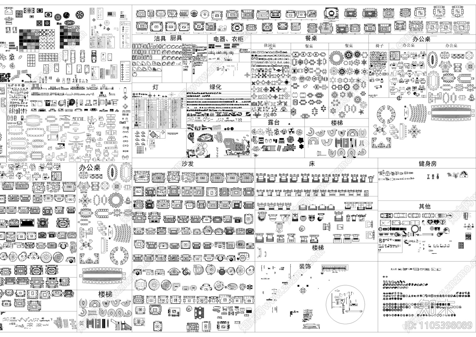 室内家具图块cad施工图下载【ID:1105398089】