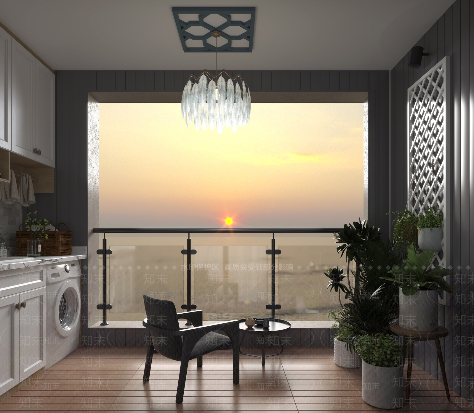 现代家居阳台3D模型下载【ID:1105400656】