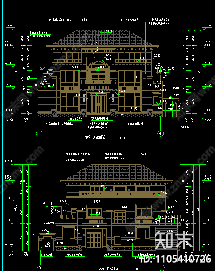 别墅建筑CAD施工图下载【ID:1105410726】