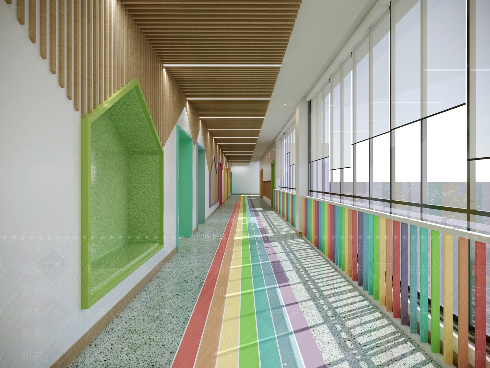现代幼儿园走道3D模型下载【ID:1105419927】
