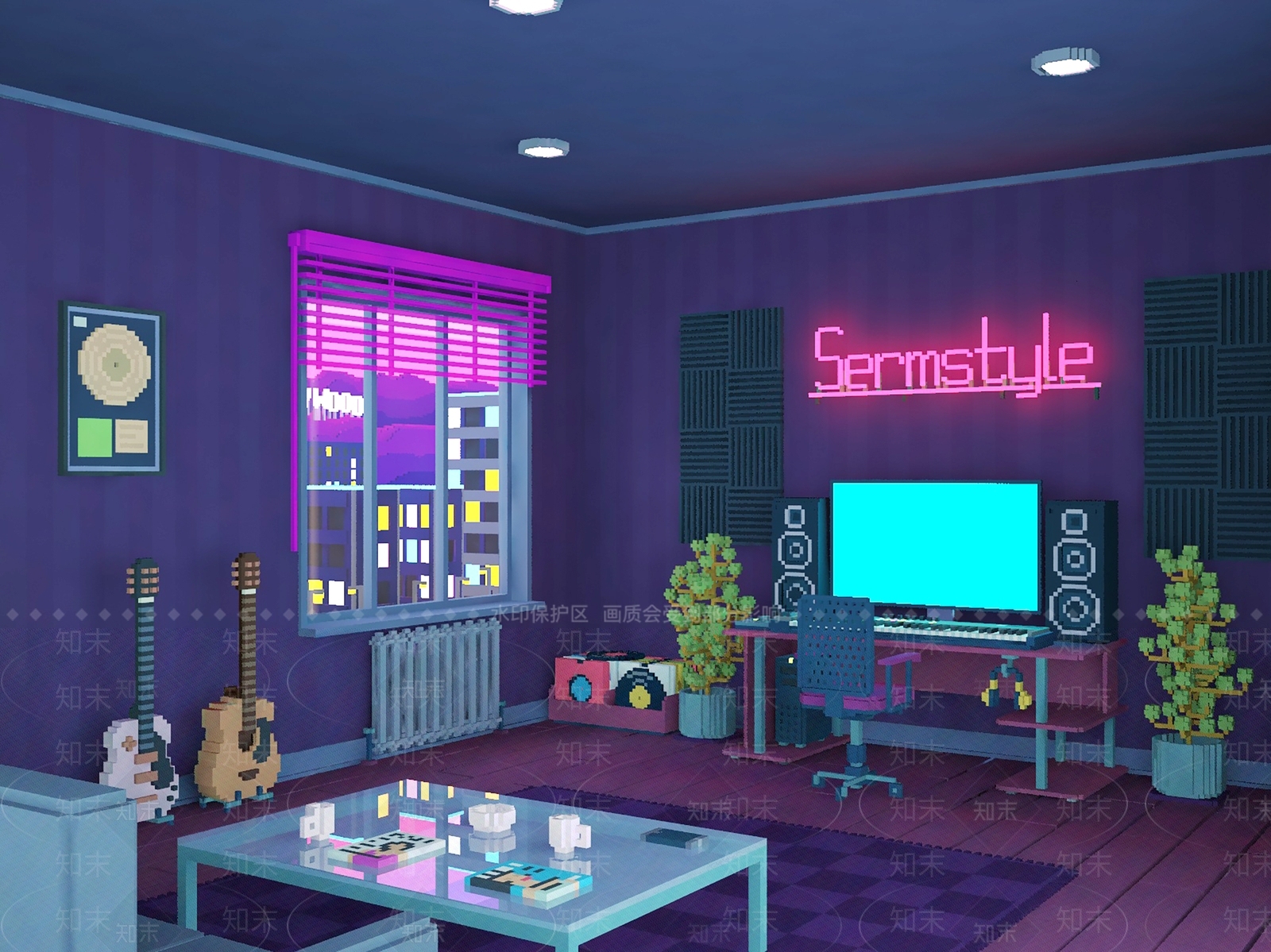 现代卡通音乐卧室3D模型下载【ID:1105426178】