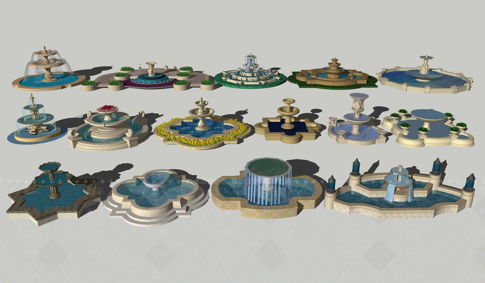 欧式水钵水景SU模型下载【ID:1105433552】