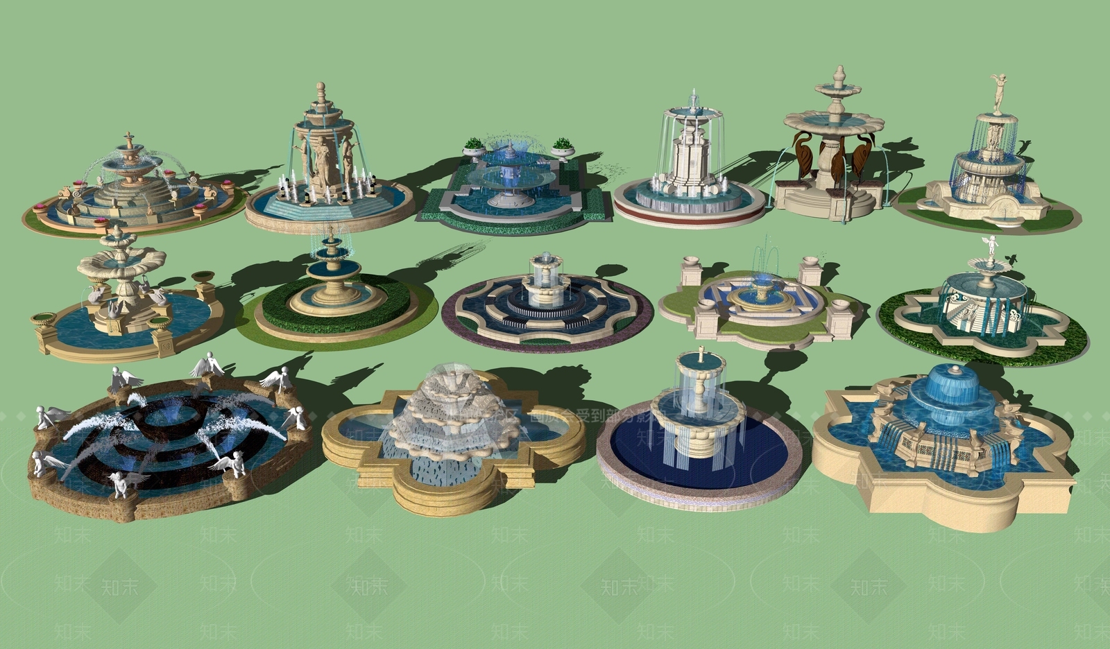 欧式水钵水景SU模型下载【ID:1105433553】