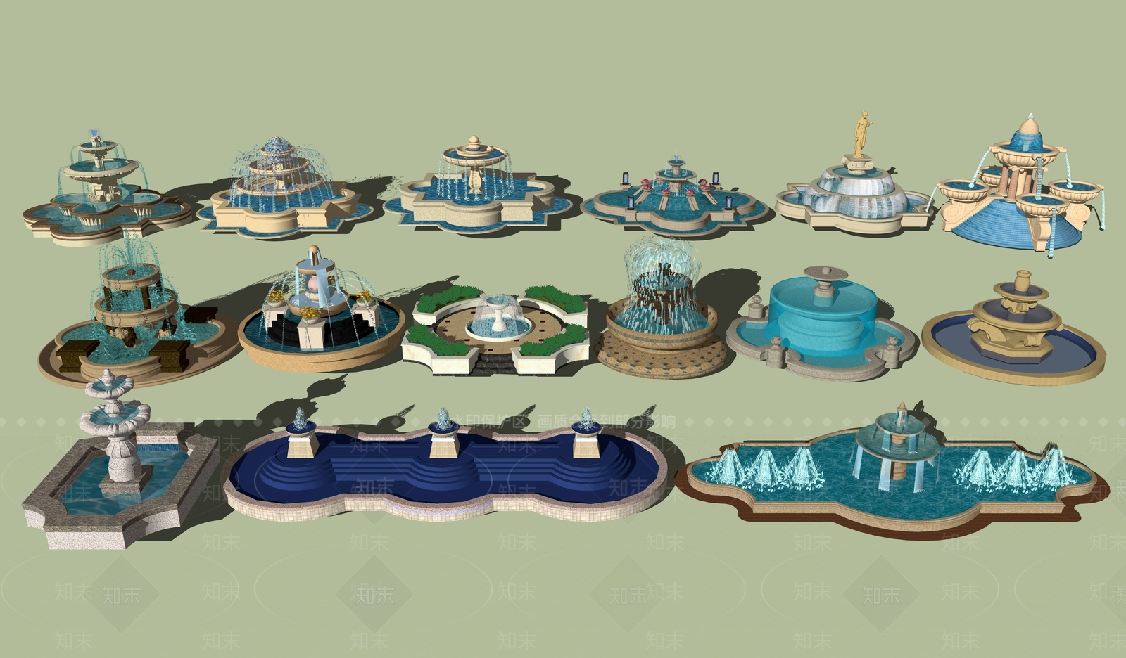 欧式水钵水景SU模型下载【ID:1105433555】