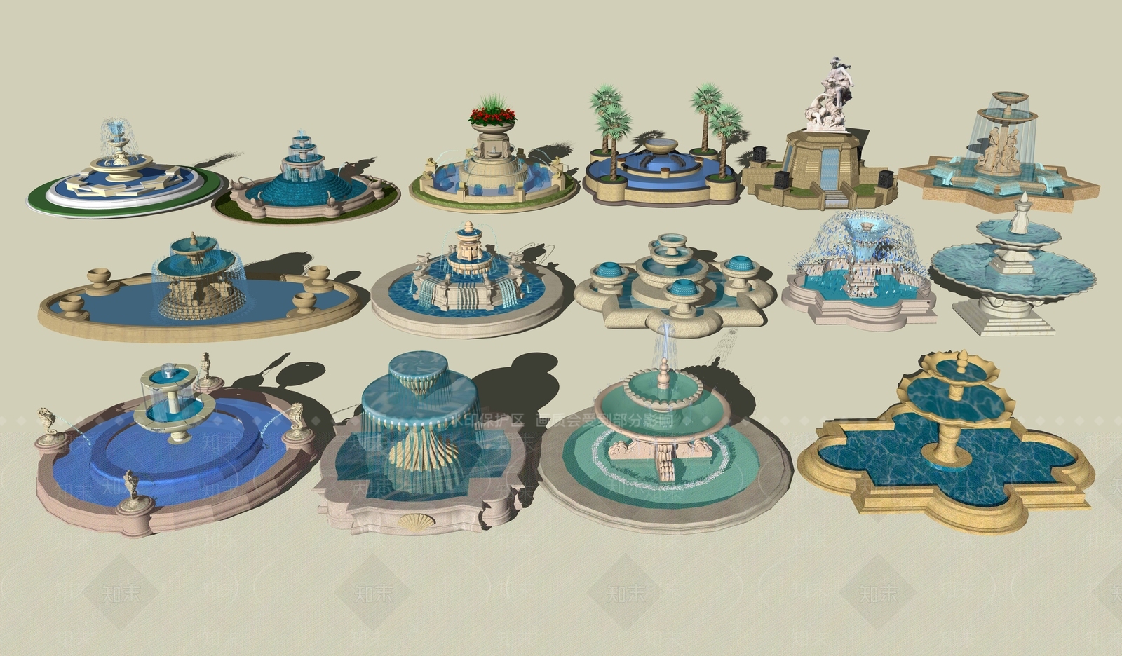 欧式水钵水景SU模型下载【ID:1105433546】