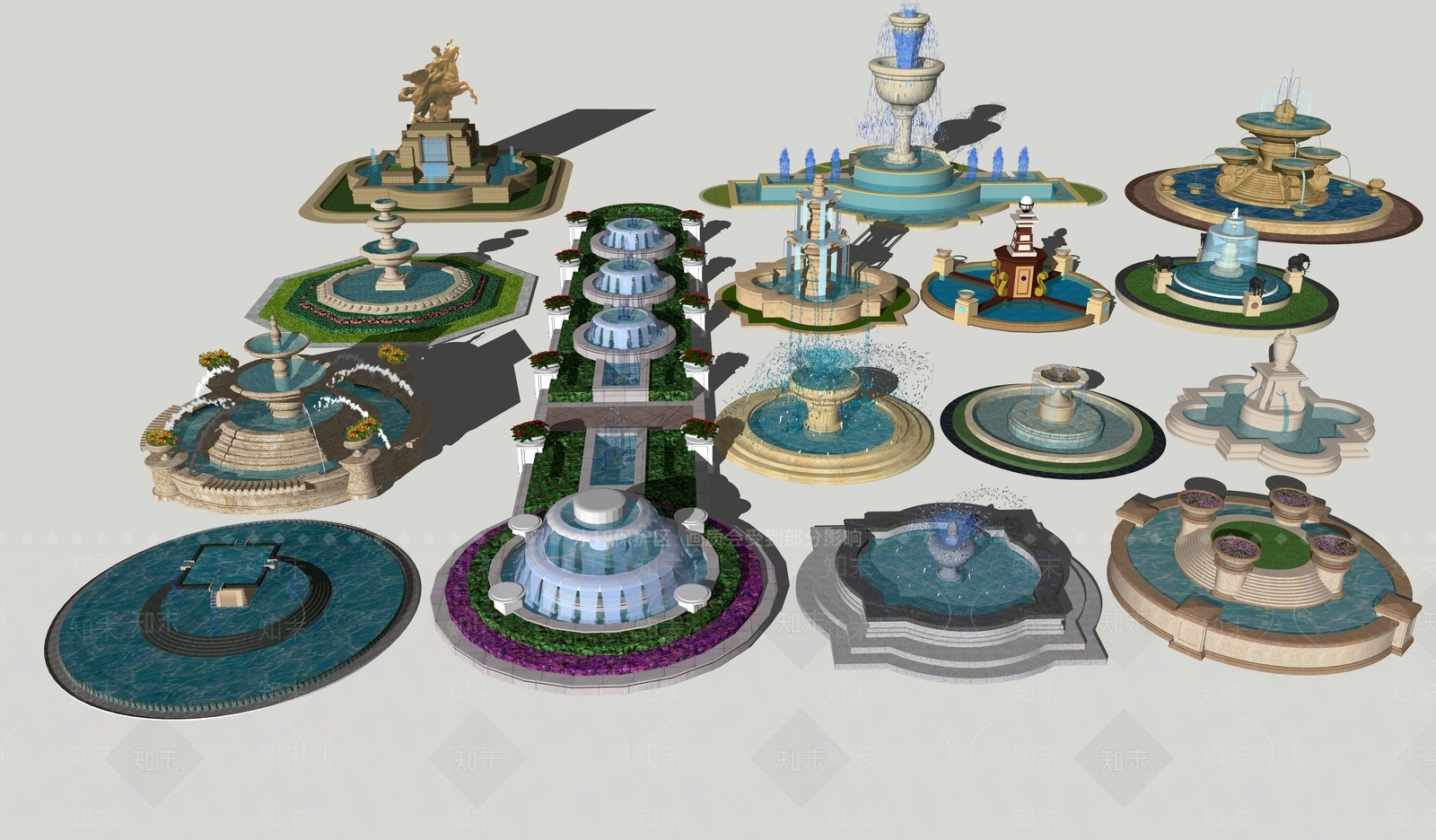 欧式水钵水景SU模型下载【ID:1105433517】