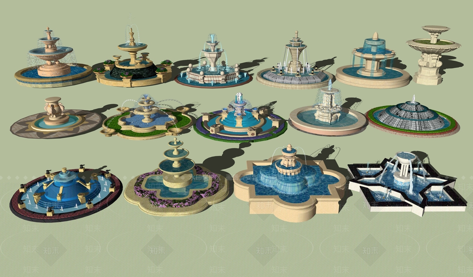 欧式水钵水景SU模型下载【ID:1105433690】