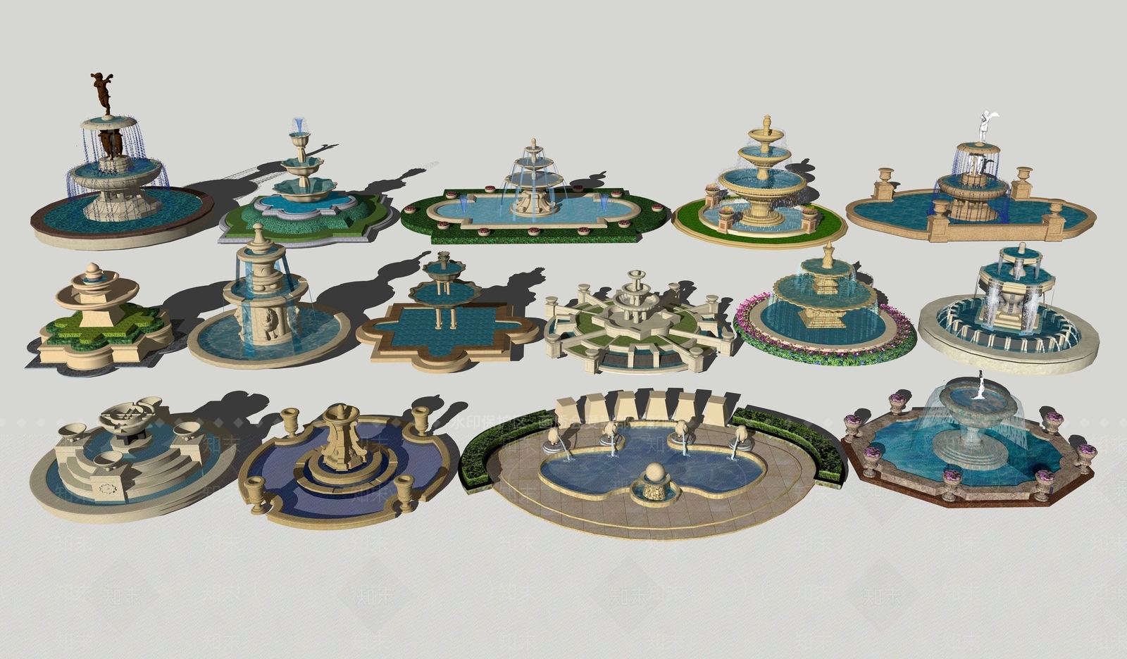 欧式水钵水景SU模型下载【ID:1105433695】