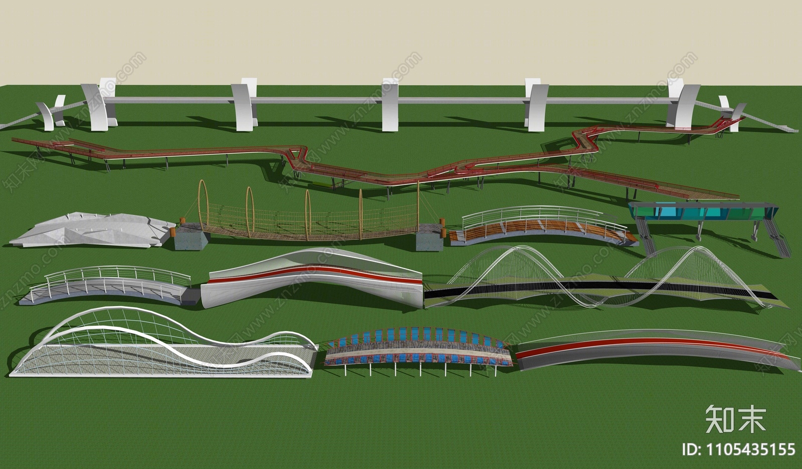 现代景观桥SU模型下载【ID:1105435155】