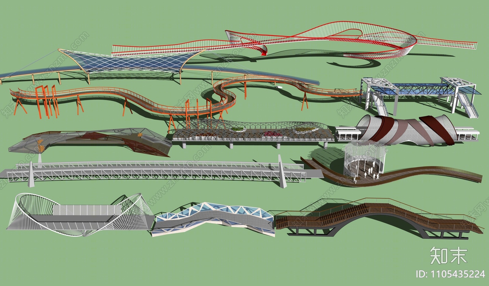 现代景观桥SU模型下载【ID:1105435224】