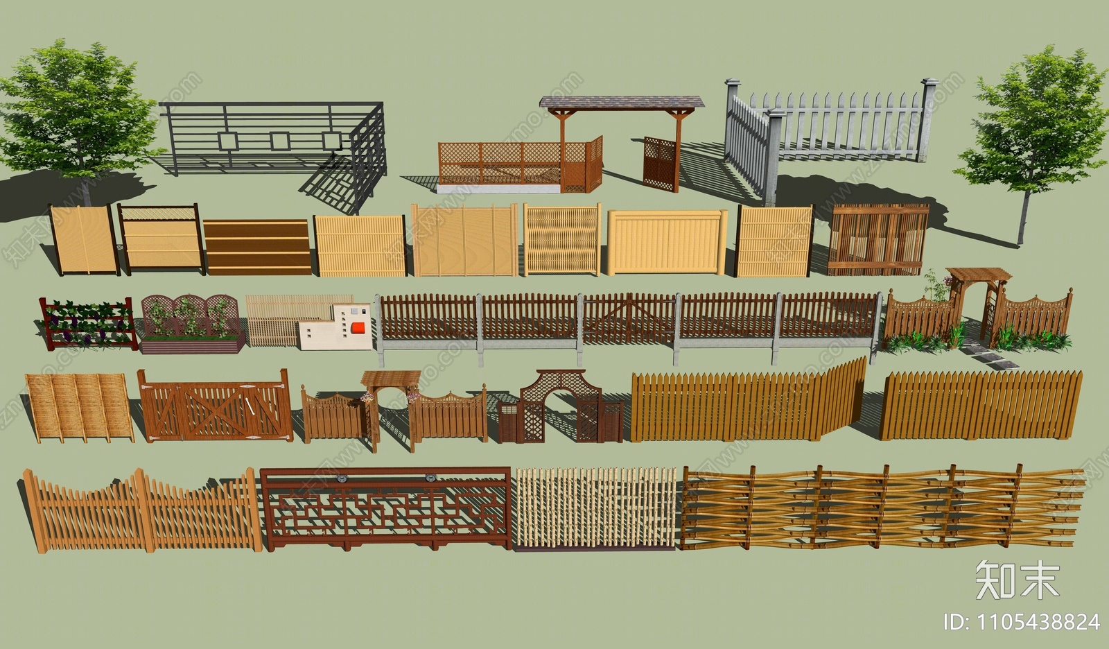 新中式栅栏SU模型下载【ID:1105438824】