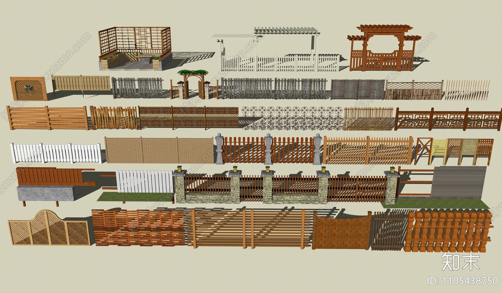新中式栅栏SU模型下载【ID:1105438750】