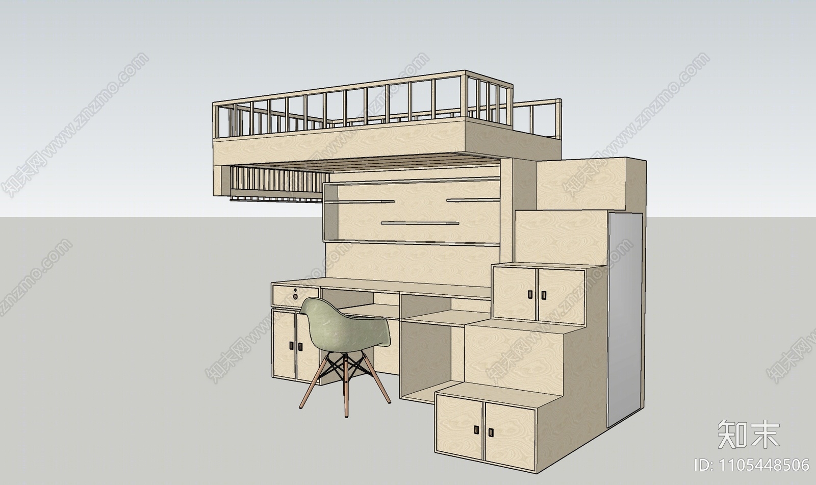 现代双层床SU模型下载【ID:1105448506】