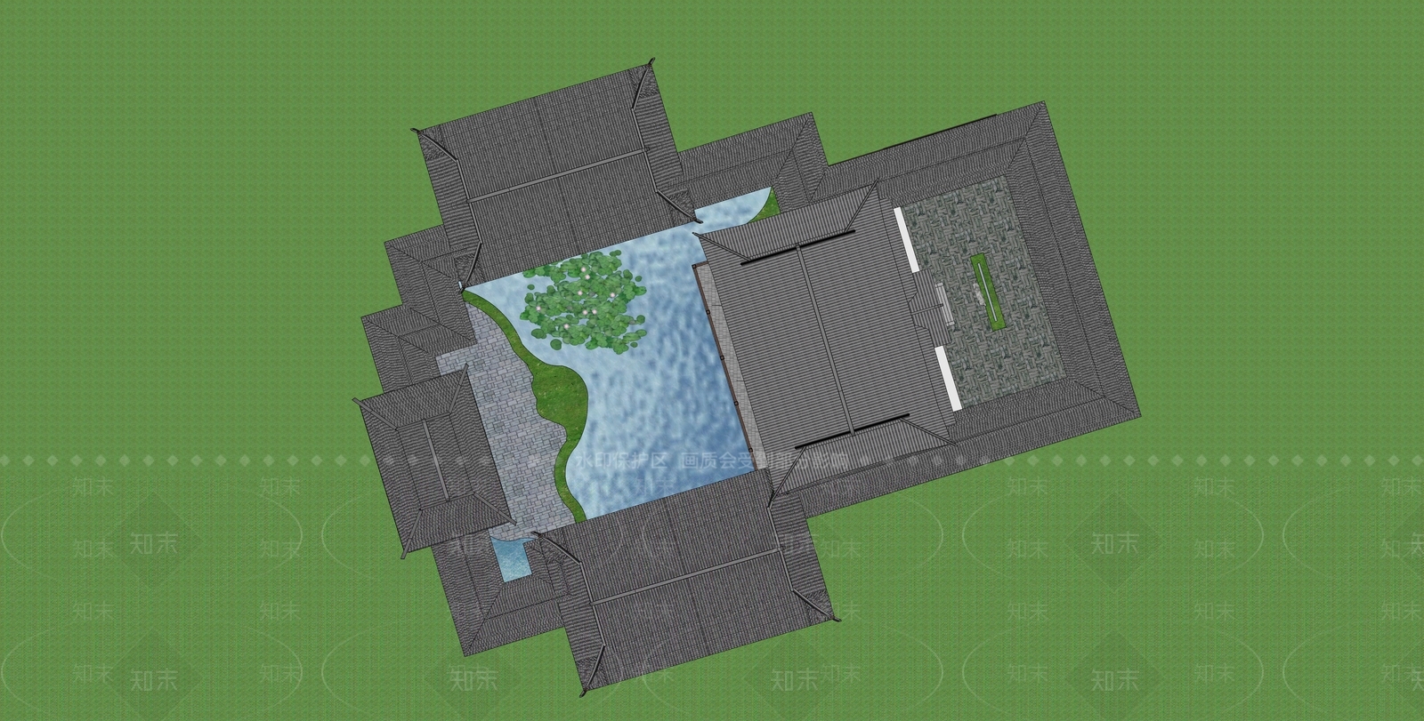 中式四合院SU模型下载【ID:1105457821】