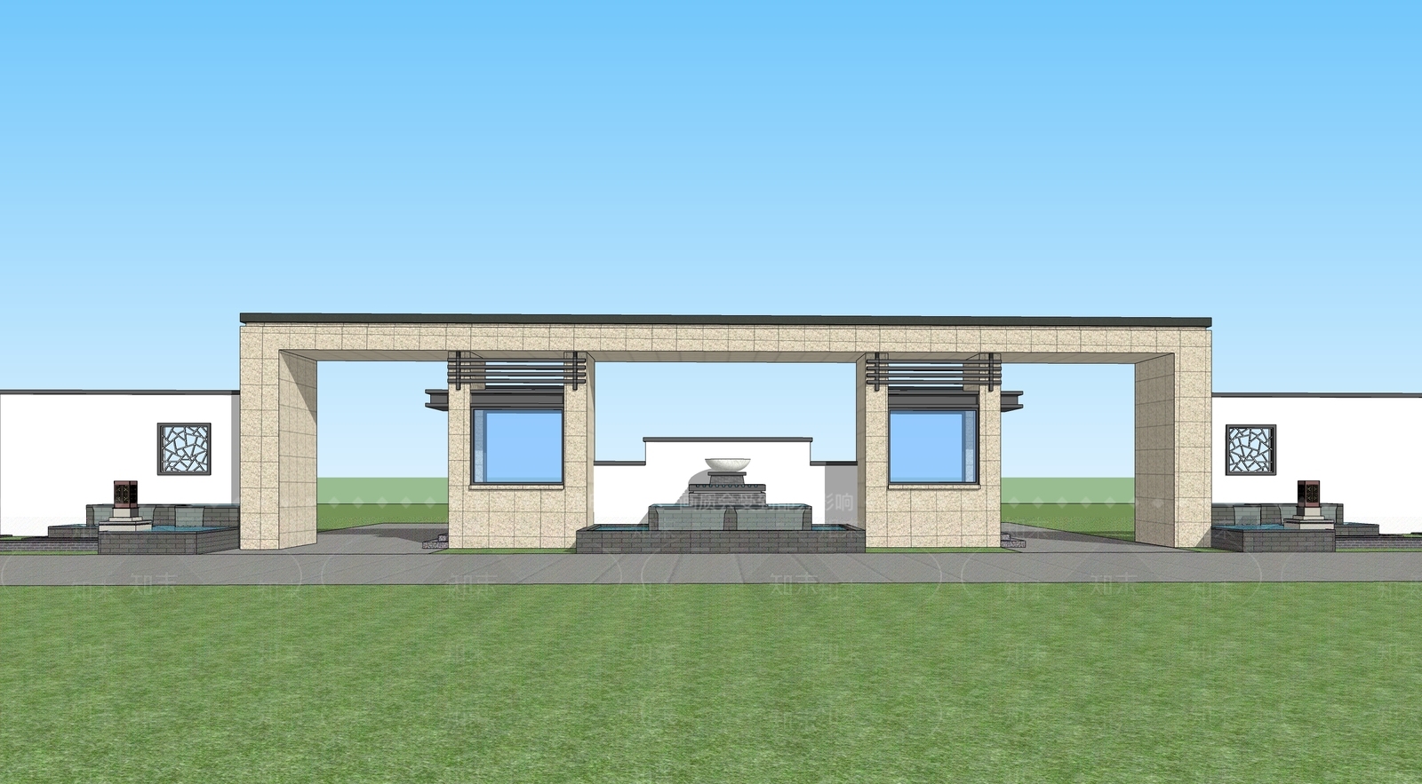 古典小区入口大门SU模型下载【ID:1105463854】